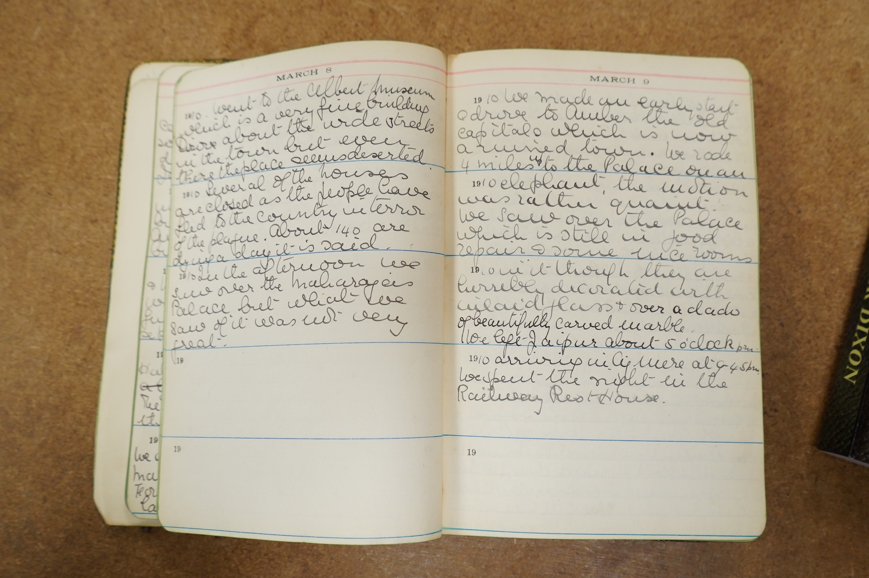 World Tour - the original Manuscript Diary of Mable Dixon accompanying her father Joseph on an extensive tour by steamship, July 1909 - April 1910. Some 264pp. used in a Walker's 